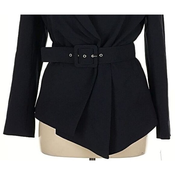 DESIGNER TAHARI ASL NAVY BLUE BELTED LONG SLEEVE BLAZER SIZE 14.R - Picture 14 of 16